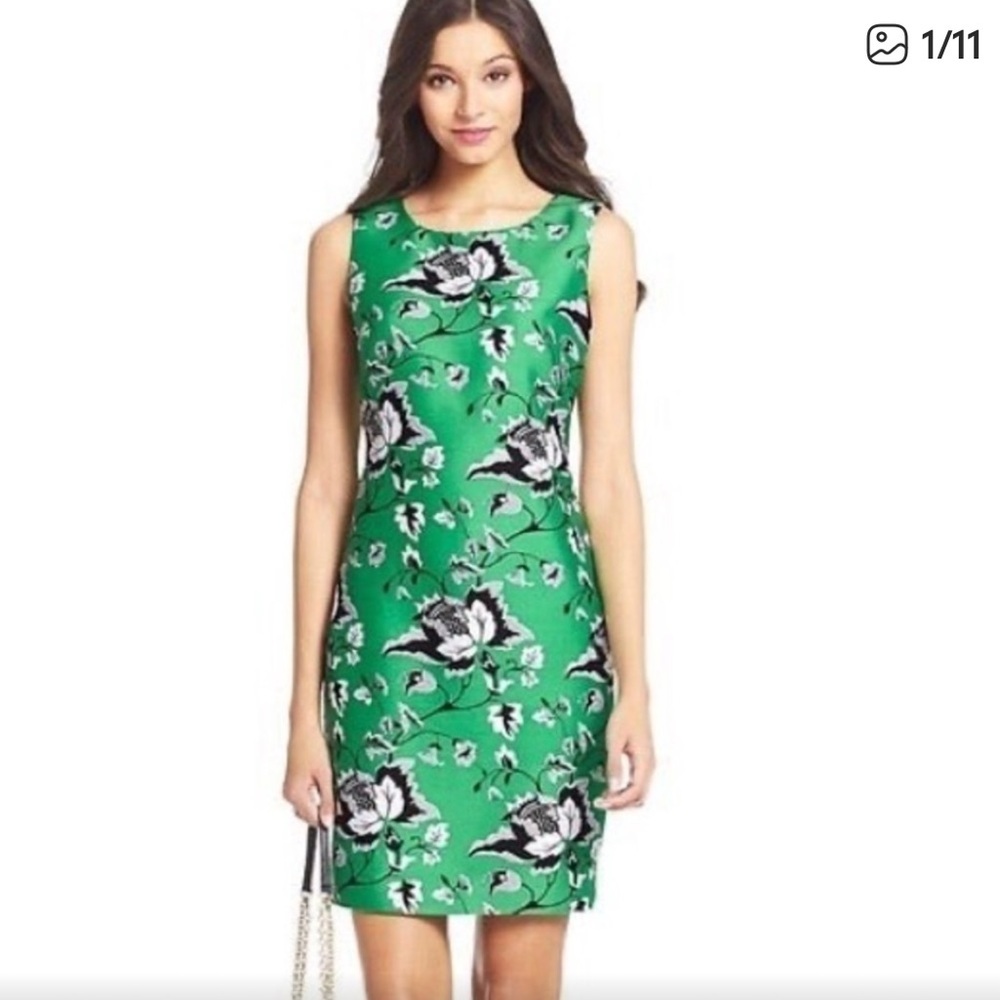 Diane Von Furstenberg Green Floral Sheath Dress Sz 8 Spring Elegant